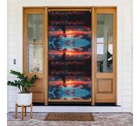 Coperture decorative per porte con gatti che guardano la città al tramonto, decorazioni per interni ed esterni, primavera/estate/autunno/inverno, decorazioni natalizie di Halloween