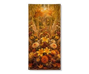 Coperture decorative per porte con gigli, crisantemi e pampa, con corda, colore giallo, decorazione per la casa, per porte, pareti, portico, feste, 91 x 183 cm