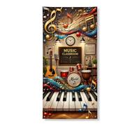 Coperture decorative per porte con note musicali, per aule musicali, chitarra, batteria, musica gialla con corda per porta d'ingresso, decorazione per la casa, per portico, ingresso, interni ed