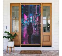Coperture decorative per porte con paesaggio urbano notturno al neon, decorazioni per interni ed esterni, primavera/estate/autunno/inverno, decorazioni natalizie di Halloween
