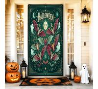 Coperture decorative per porte con pipistrelli, fantasmi fantasiosi, luna, Halloween, verde, con corda, decorazione per la casa, per porte, pareti, portico, feste, 91 x 182 cm