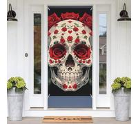 Coperture decorative per porte con scheletro di rosa rossa, 180 x 89 cm, coperture per porte stagionali, striscione portico, sfondo fotografico, sfondo decorazioni per porta d'ingresso, giardino