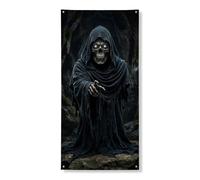 Coperture decorative per porte con scheletro, mantello spettrale gotico luminoso, per Halloween, nero, con corda da appendere, decorazione per la casa, per portico, porta, interni, esterni, feste, 91
