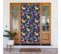Coperture decorative per porte con stampa di dinosauro con pianta del fumetto Q, decorazioni per interni ed esterni, primavera/estate/autunno/inverno, decorazioni natalizie di Halloween