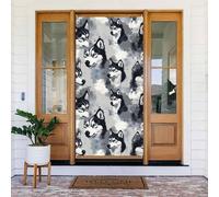 Coperture decorative per porte con stampa di husky con occhi blu, decorazioni per interni ed esterni, primavera, estate, autunno, inverno, Halloween, Natale, decorazioni per la casa
