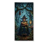 Coperture decorative per porte con strega, candela fantasy gotica per Halloween, verde con corda, copertura per porta d'ingresso, decorazione per la casa, per portico, porta, interni, esterni, feste