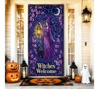 Coperture decorative per porte con strega, lanterna gotica fantasiosa con fiori viola per Halloween con corda per porta d'ingresso, decorazione per la casa, per portico, ingresso, interni ed esterni