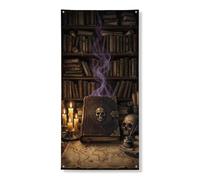 Coperture decorative per porte con teschio, candele gotiche mistiche per Halloween, colore nero, con corda da appendere, decorazione per la casa, per portico, porta, interni, esterni, feste, 91 x 182