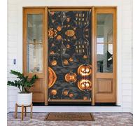 Coperture decorative per porte con villaggio di Halloween, paesaggio notturno, decorazioni per interni ed esterni, primavera/estate/autunno/inverno, decorazioni natalizie di Halloween