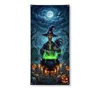 Coperture decorative per porte da strega, calderone spettrale gotico zucche di Halloween verde con corda da appendere striscione decorazione per la casa per ingresso portico interno esterno 91 x 182
