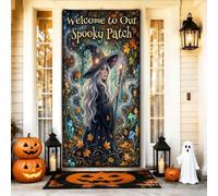 Coperture decorative per porte da strega, mistiche zucche stagionali foglie di Halloween nero con corda da appendere per porta striscione decorazione per la casa per porta, parete, portico