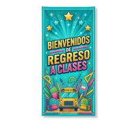 Coperture decorative per porte di autobus del campus, giocoso e colorato, con stelle, per ritorno al campus, turchese, con corda, sfondo per porta d'ingresso, portico, interni ed esterni, 91 x 182 cm
