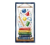 Coperture decorative per porte di libri, forme geometriche giocose accademiche, simboli matematici, blu con corda da appendere, decorazione per la casa, per portico, parete, interni ed esterni, 91 x