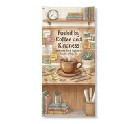 Coperture decorative per porte di tazze da caffè, accoglienti e invitanti, con orologio per il ritorno al campus, marrone, con corda da appendere, decorazione per la casa, per portico, ingresso
