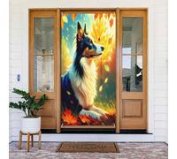 Coperture decorative per porte dipinte con foglie cadute di Collie n. 9, decorazioni per interni ed esterni, primavera, estate, autunno, inverno, Halloween, Natale, decorazioni per la casa