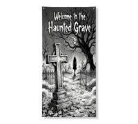Coperture decorative per porte in pietra tombale, gotico spettrale albero nebbia, Halloween, nero, con corda da appendere, decorazione per la casa, per ingresso, portico, interni ed esterni, 91 x 182