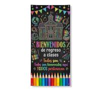 Coperture decorative per porte scolastiche, matite colorate educative a forma di globo per il ritorno al campus nero con corda copertura per porta d'ingresso, portico per interni ed esterni, 91 x 182