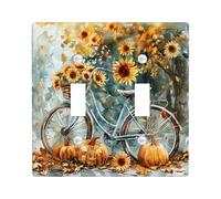 Coperture di copertura per interruttori della luce di biciclette autunnali con girasole, zucche rustiche blu per decorazioni natalizie, piastre da parete in materiale termoplastico, dimensioni