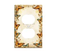 Coperture duplex a forma di farfalla, placca da parete, stile vintage, artistico, floreale, ornamentale, primaverile, arancione, in plastica, dimensioni standard, doppia presa di corrente, per casa