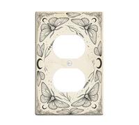 Coperture duplex a forma di farfalla, vintage bohémien, luna, floreale, primavera, beige, plastica, dimensioni standard, doppia presa di corrente, piastra di copertura per soggiorno, camera da letto