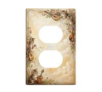 Coperture duplex a forma di gatti, placca da parete con strumenti musicali artistici fantasiosi, fiori, in plastica beige, dimensioni standard, doppia presa di corrente, per nuovo appartamento, casa