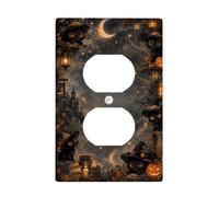 Coperture duplex a tema Halloween con gatto stregone | Cappelli da strega, lanterne luminose, mezzaluna, architettura gotica, foglie autunnali, magica notte stellata