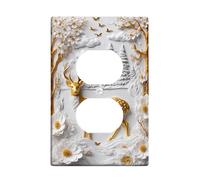 Coperture duplex con cervo e fiori rustici, in plastica dorata, dimensioni standard, doppia presa di corrente, decorazione per casa, soggiorno, nuovo appartamento