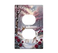 Coperture duplex con cervo e rose invernali, in plastica bianca, dimensioni standard, doppia presa di corrente, decorazione per casa, soggiorno, nuovo appartamento