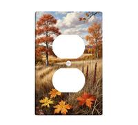 Coperture duplex con foglie d'acero, piatto da parete, albero di pino autunnale, erba alta, arancione, in plastica, dimensioni standard, per prese elettriche per camera da letto, bagno, cucina