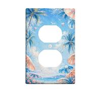 Coperture duplex con palme per presa di corrente da parete, spiaggia tropicale, ombrelloni da spiaggia, palline, in plastica blu, dimensioni standard, decorative per soggiorno, camera da letto, casa