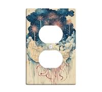 Coperture duplex da parete con fuochi d'artificio, motivo con nuvole artistiche festive, mappa dell'indipendenza, in plastica blu, dimensioni standard, decorative, per camera da letto, bagno, cucina