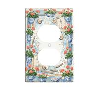 Coperture duplex da parete, motivo geranio vintage, con faro, conchiglie estive, in plastica, dimensioni standard, decorative, per casa, appartamento, camera da letto, ufficio