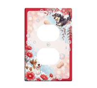 Coperture duplex da parete per bagno con cane, giocoso fantasioso fiore di bolla primaverile, in plastica rossa, dimensioni standard, per prese elettriche per camera da letto, ufficio, cucina