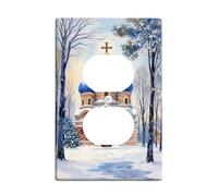 Coperture duplex da parete per chiesa, con alberi panoramici invernali, neve, in plastica, colore blu, dimensioni standard, per prese elettriche per soggiorno, camera da letto, casa, ufficio