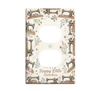 Coperture duplex da parete per macchina da cucire, stile vintage, fantasioso, con bottoni a forma di fiore, in plastica color crema, dimensioni standard, per prese elettriche per appartamento, casa