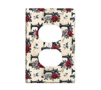Coperture duplex da parete per macchina da cucire, stile vintage, rustico, con fiore rosa blu, nessuna plastica rossa, dimensioni standard, per prese elettriche per casa, soggiorno, camera da letto