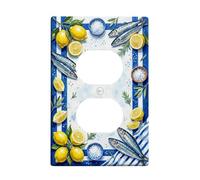Coperture duplex per presa di corrente da cucina a forma di pesce, piastra da parete, stile rustico costiero, sale limone, estate, blu, in plastica, dimensioni standard, per prese elettriche per