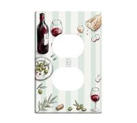 Coperture duplex per presa di corrente per vino, cucina, piastre da parete, vintage rustiche, olive, pane, in plastica verde, dimensioni standard, decorative, per camera da letto, bagno, casa