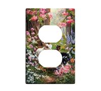 Coperture duplex per prese di corrente con conigli, piastra di copertura per presa di corrente doppia presa di corrente in plastica verde primavera natura, cancello, primavera, verde, per soggiorno