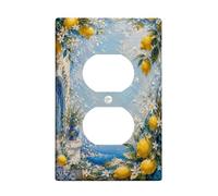 Coperture duplex per prese di corrente con limone, piastra di copertura per presa di corrente doppia presa di corrente, stile mediterraneo rustico, motivo floreale blu, estate gialla, in plastica