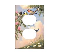 Coperture duplex per prese di corrente con uccelli, con rose romantiche e nuvole, in plastica verde primavera, dimensioni standard, doppia presa di corrente, per casa, soggiorno, camera da letto