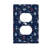 Coperture duplex per prese di corrente, piastra da parete, bussola nautica marina estiva in plastica blu navy, dimensioni standard, doppia presa di corrente, piastra di copertura per casa, soggiorno