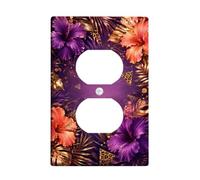 Coperture duplex per prese elettriche con ibisco, foglie tropicali vibranti oro viola estate plastica dimensioni standard per prese elettriche per casa, soggiorno, camera da letto, bagno, decorazione
