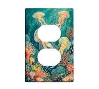 Coperture duplex per prese elettriche, decorazione da parete per camera da letto, bagno, cucina, ingresso, con meduse e alghe marine marine marine estive in plastica verde acqua