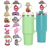 Coperture estive per paglia da 10 mm, adatte per Stanley Cup, 8 punte colorate per accessori Stanl-ey, tappi di paglia a doppio strato per decorazioni per bicchieri Stanley da 1,18 l