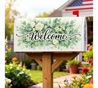 Coperture magnetiche floreali per cassette postali, rustiche rustiche con rose di eucalipto verde primaverile, decorazioni per cassetta delle lettere per la decorazione del portico anteriore, 45,7 x