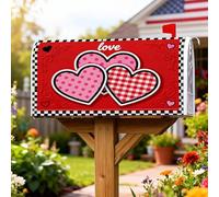 Coperture magnetiche per cassetta delle lettere a cuori, romantiche e giocose a pois a quadretti per San Valentino, decorazione per porta d'ingresso, 53 x 64 cm