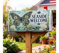 Coperture magnetiche per cassetta delle lettere a farfalla, copertura per cassetta delle lettere blu estiva con ancore rustiche sul mare, decorazione da giardino 45,7 x 53,7 cm