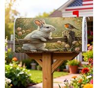 Coperture magnetiche per cassetta delle lettere a forma di coniglio, con tulipani rustici con uccelli e tulipani, verde primavera, per decorazioni per la casa e il giardino, 53 x 64 cm