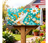 Coperture magnetiche per cassetta delle lettere a forma di gatto, copertura per cassetta delle lettere con fiori e foglie primaverili, per decorazione portico anteriore, 53 x 64 cm